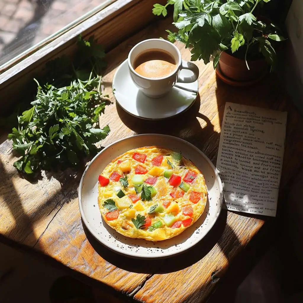 Canned corn beef breakfast recipes without potatoes featuring a corned beef frittata on a rustic breakfast table